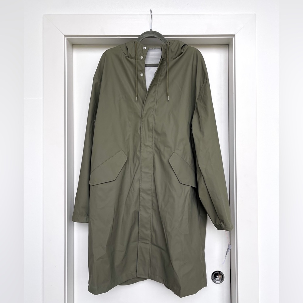 ASOS DESIGN Rubberized Rain Jacket in Khaki